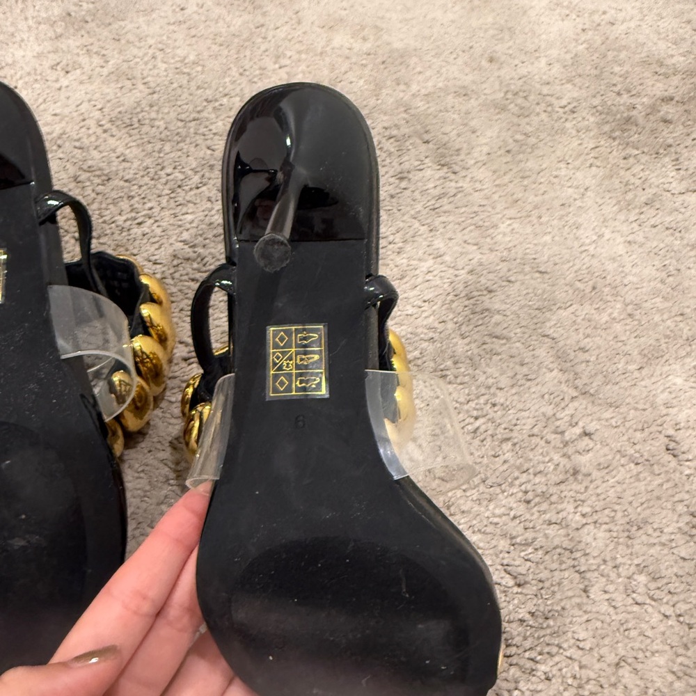 Jeffrey Campbell Black High Heel Sandals with Gold Accents - Picture 2 of 6